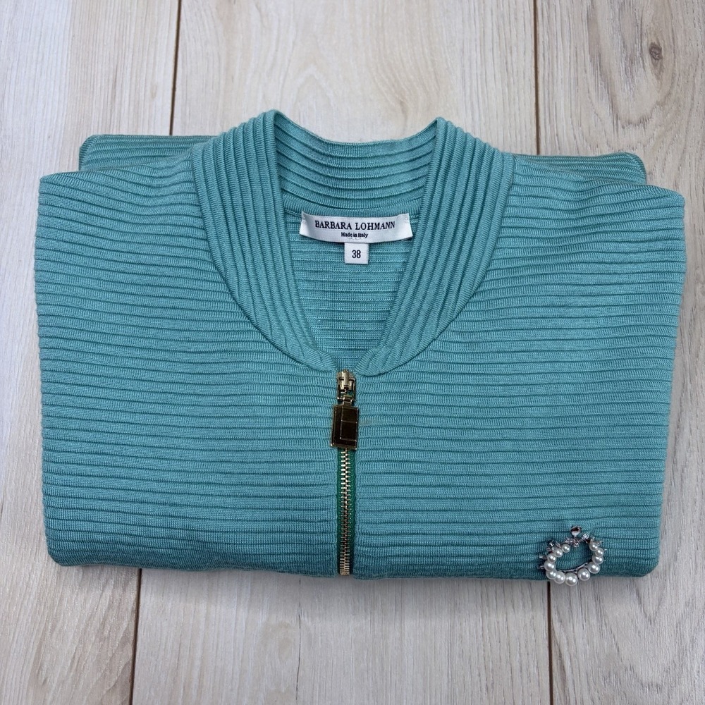 Barbara Lohmann Cashmere Silk Wool Full Zip Knit Sweater Womens 38 Blue